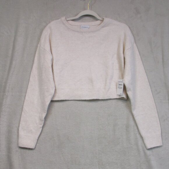 NWT PacSun Size Women's S Cream Crew Neck Long Sleeve Cropped Sweater - Picture 1 of 8